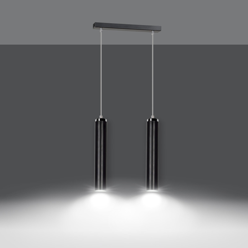 Suspension Design Luna Métal 2 lampes Tubes Noires Style Industriel 