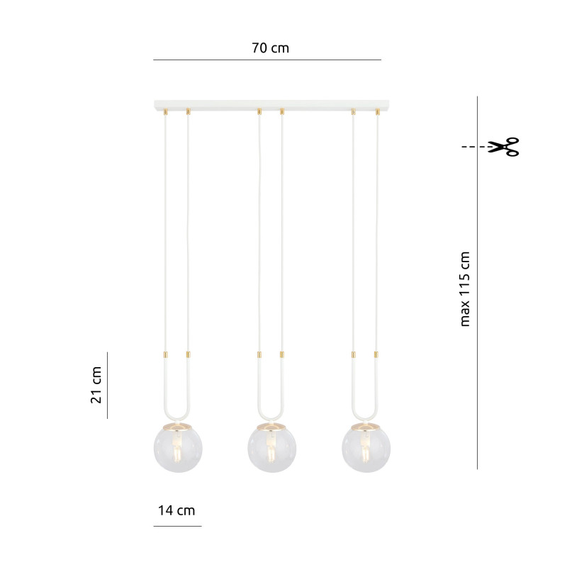 Suspension Design Glam Métal 3 lampes Boules Filiformes Blanches Style Chic 