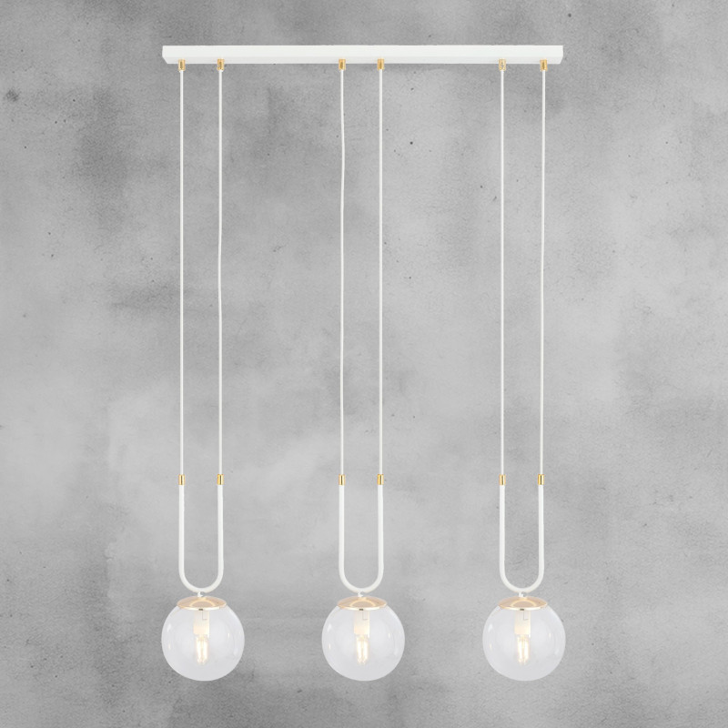 Suspension Design Glam Métal 3 lampes Boules Filiformes Blanches Style Chic 