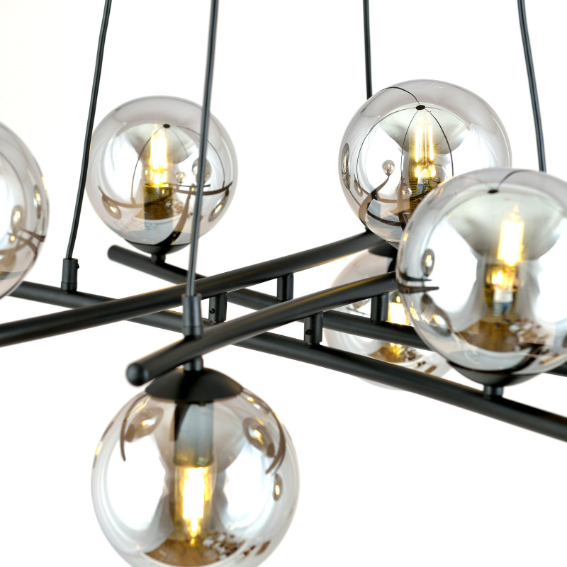 Suspension Design Essa Métal 8 lampes Boules Déportées Argentées Style Moderne 