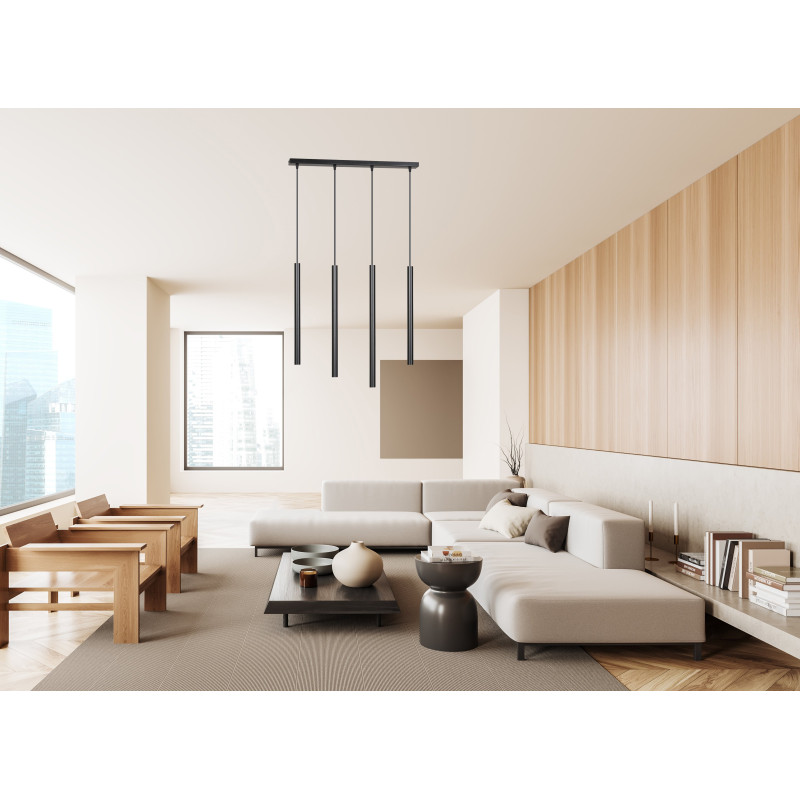 Plafonnier Design  Selter Métal 4 lampes Tubes Noires Style Minimaliste 