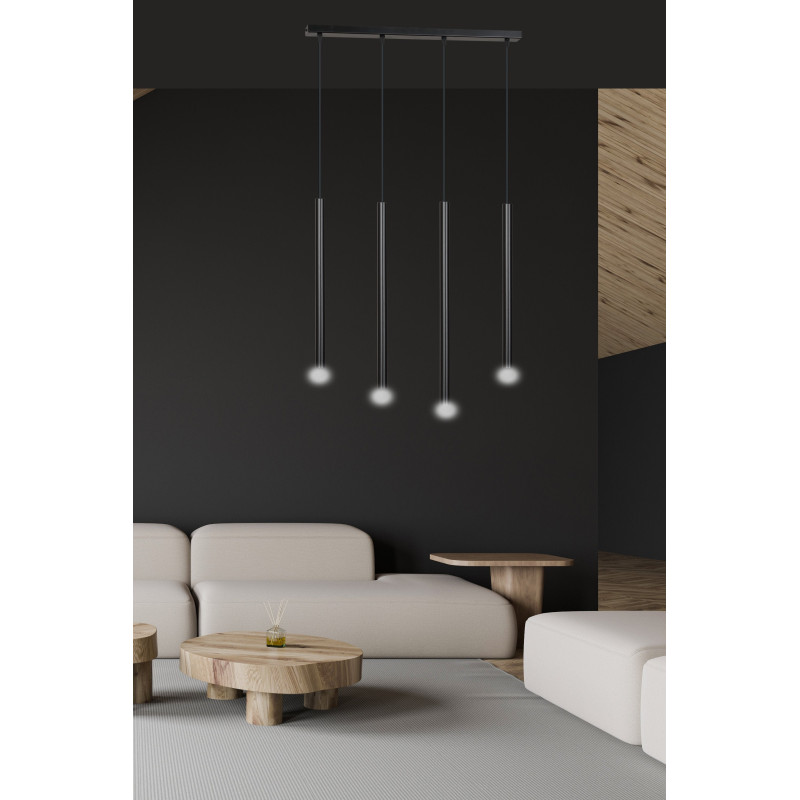 Plafonnier Design  Selter Métal 4 lampes Tubes Noires Style Minimaliste 