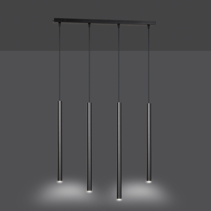 Plafonnier Design  Selter Métal 4 lampes Tubes Noires Style Minimaliste 