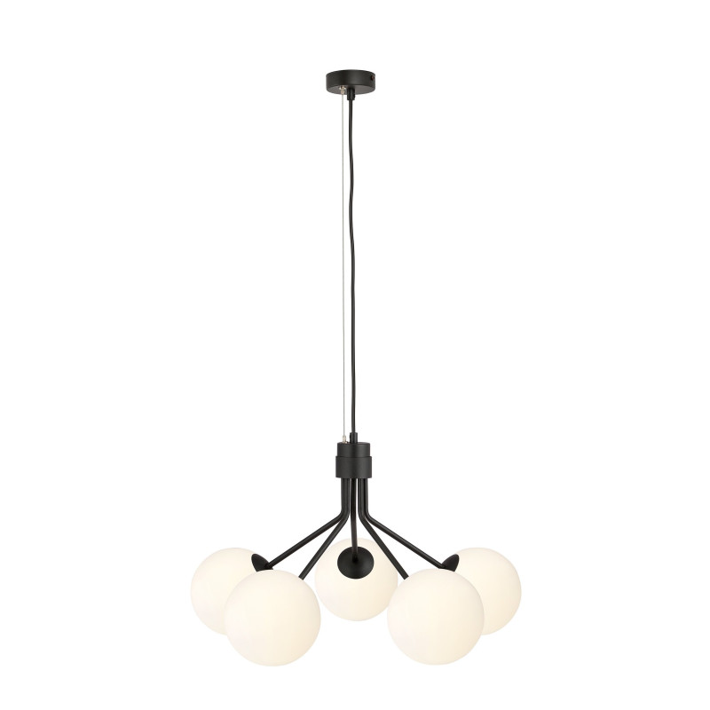 Suspension Design Nova Métal 5 lampes Boules Blanches Style Chic 