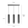 Suspension Design  Kibo Métal 3 lampes Tubes Noires et CHROME Style Moderne 