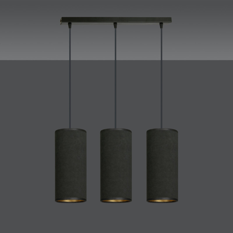 Suspension Design Bente Tissu 3 lampes Tubes Noireses Style Chic 