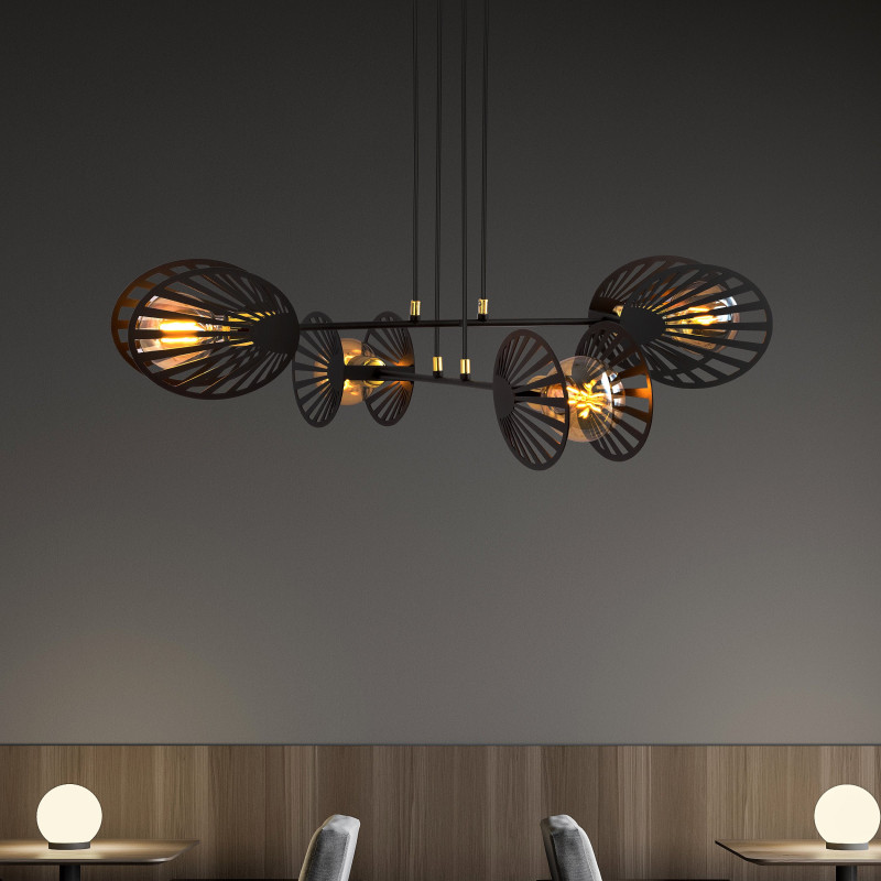 Suspension Design Playa Métal 4 lampes Palmier Noires Style Moderne 