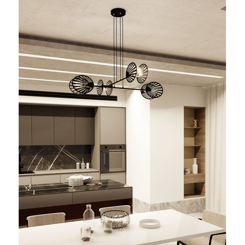 Suspension Design Playa Métal 4 lampes Palmier Noires Style Moderne 