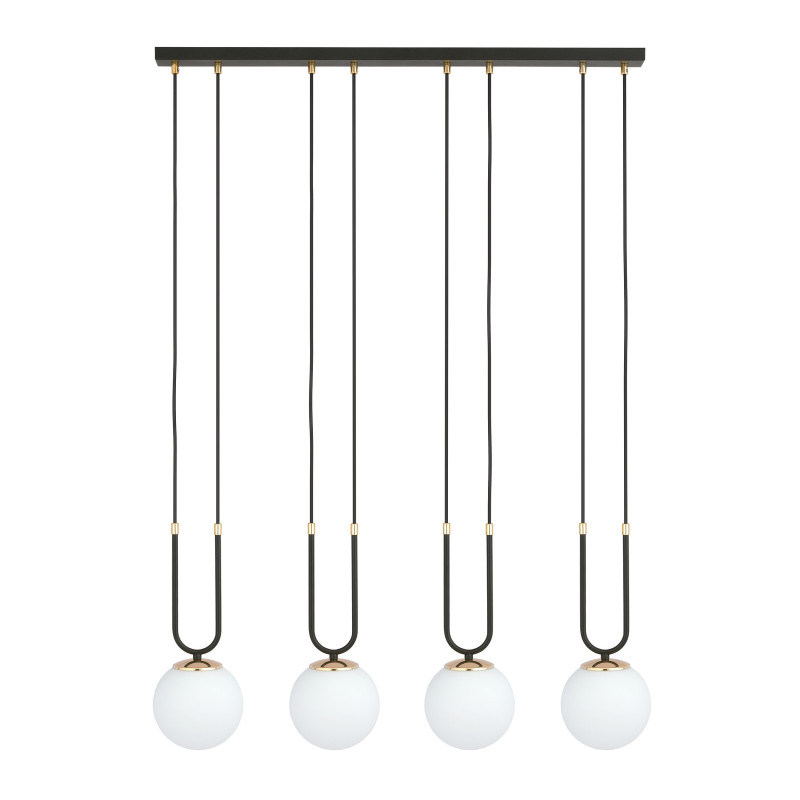 Suspension Design Glam Métal 4 lampes Boules Filiformes Blanches Style Chic 