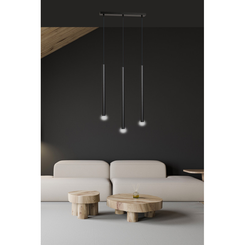 Plafonnier Design  Selter Métal 3 lampes Tubes Noires Style Minimaliste 