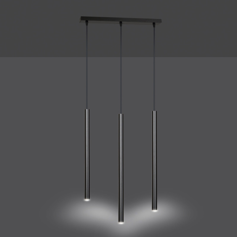 Plafonnier Design  Selter Métal 3 lampes Tubes Noires Style Minimaliste 