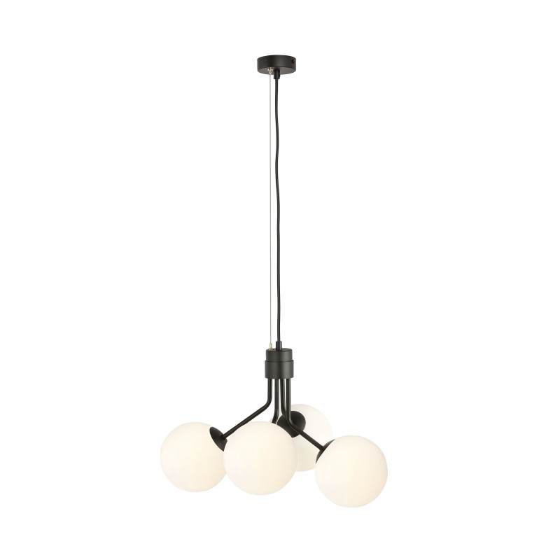 Suspension Design Nova Métal 4 lampes Boules Blanches Style Chic 