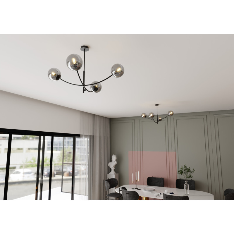 Plafonnier Design Hunter Métal 4 lampes Boules Argentées Style Chic 