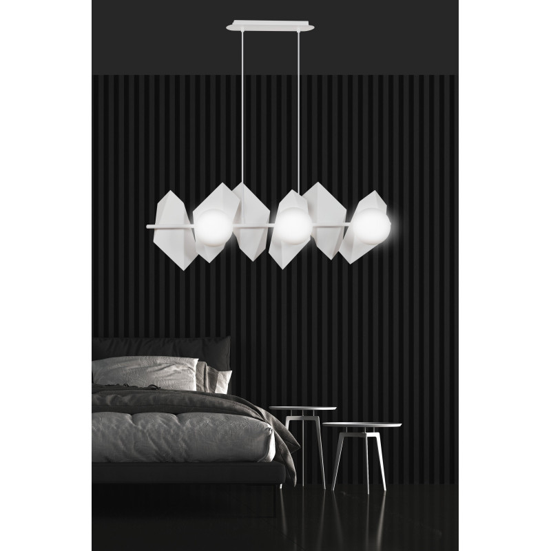 Suspension Design  Drifton Métal 6 lampes Boules Géométriques Blanches Style Moderne 