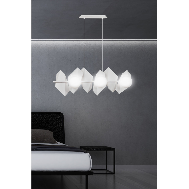 Suspension Design  Drifton Métal 6 lampes Boules Géométriques Blanches Style Moderne 