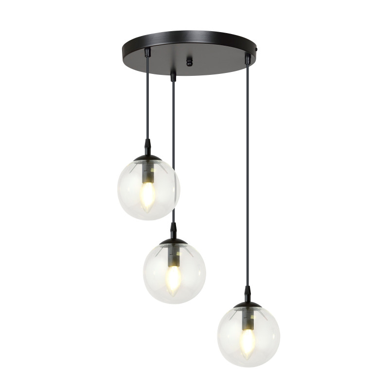 Suspension Design  Cosmo Métal 3 lampes Boules Transparentes Style Chic 