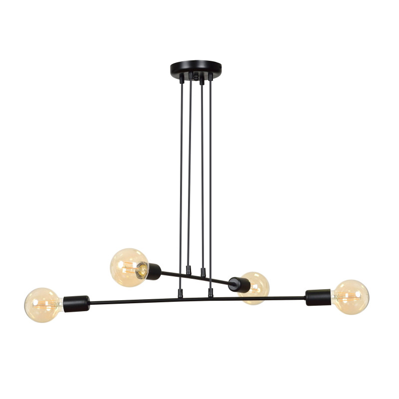 Suspension Design Multipo Métal  4 lampes Boules Noires Style Chic 