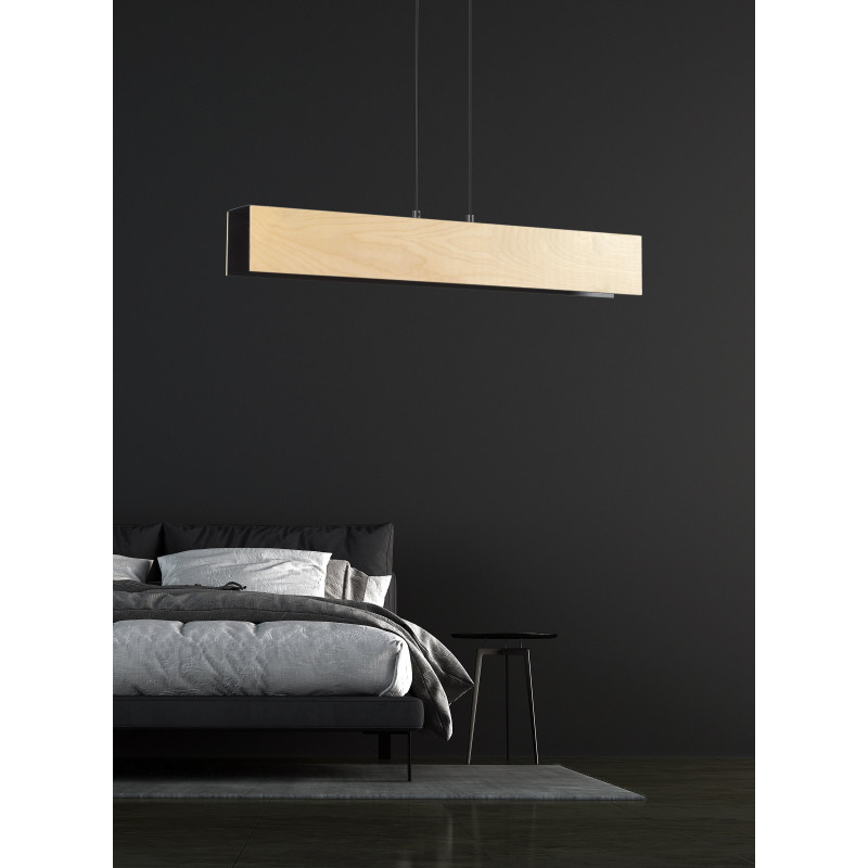 Suspension Design Carlo Métal et Contreplaqué 3 lampes Rectangles Noires Style Scandinave 