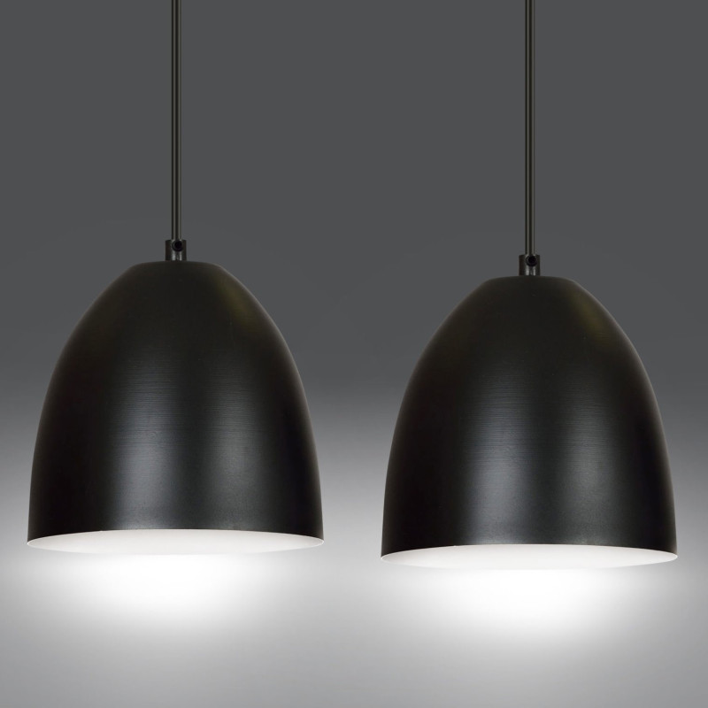 Suspension Design Ystad Métal 2 lampes Cloches Noires et Blanches Style Moderne