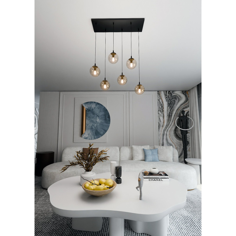 Suspension Design  Cosmo Métal 6 lampes Boules Ambrées Style Chic 