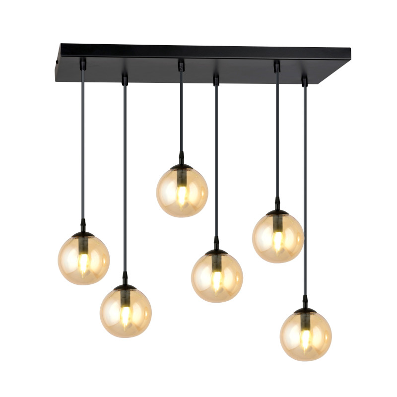 Suspension Design  Cosmo Métal 6 lampes Boules Ambrées Style Chic 