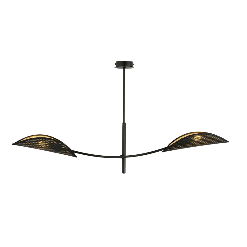 Plafonnier Design Lotus Métal 2 lampes Feuilles Noires et Dorées Style Ethnique 