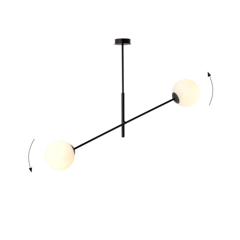 Suspension Design Linear Métal et Verre 2 lampes Boules Blanches Style Chic 