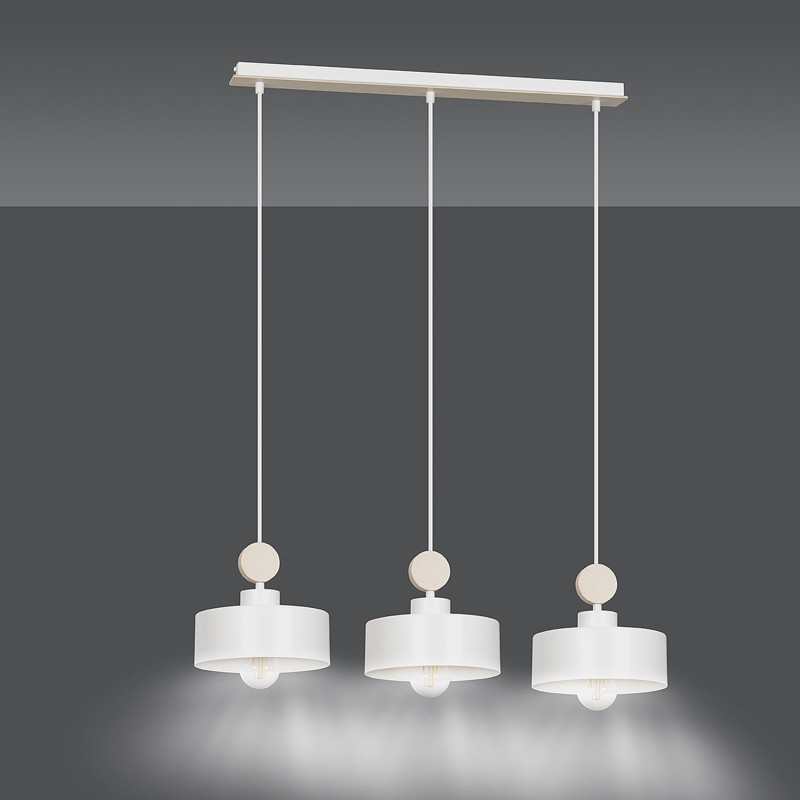 Suspension Design  Tuniso Métal et Bois 3 lampes Blanches Style Scandinave 