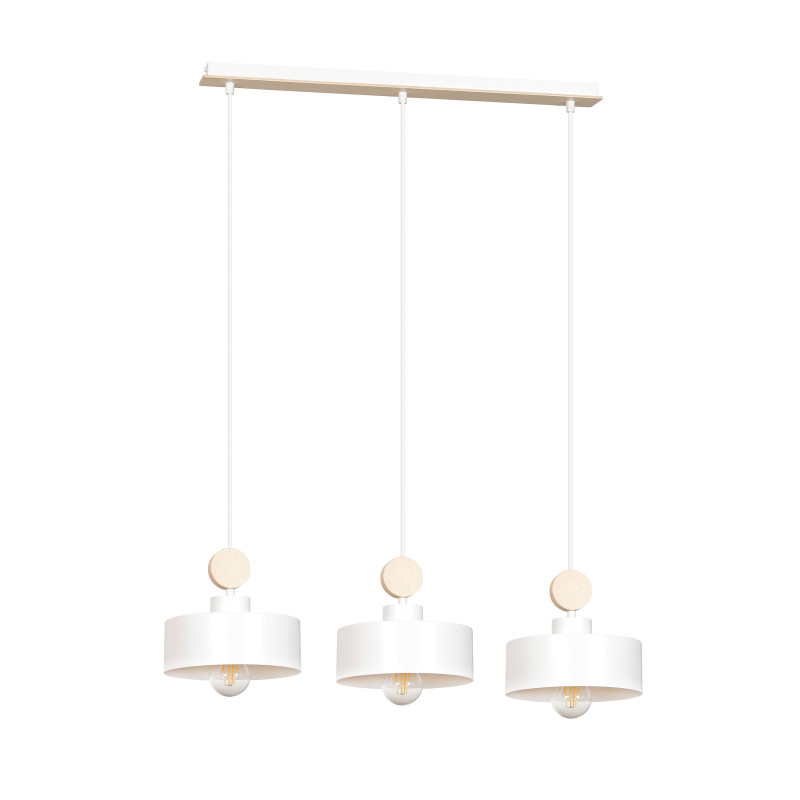 Suspension Design  Tuniso Métal et Bois 3 lampes Blanches Style Scandinave 