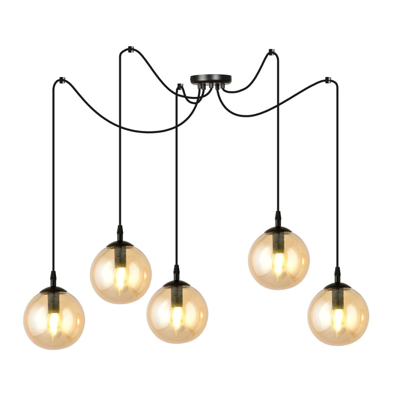 Suspension Design  Gigi Métal 5 lampes Boules Ambrées Style Chic 