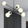 Suspension Design Linear Métal et Verre 6 lampes Boules Blanches Style Chic 