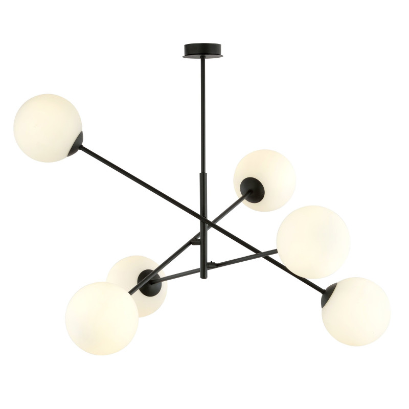 Suspension Design Linear Métal et Verre 6 lampes Boules Blanches Style Chic 