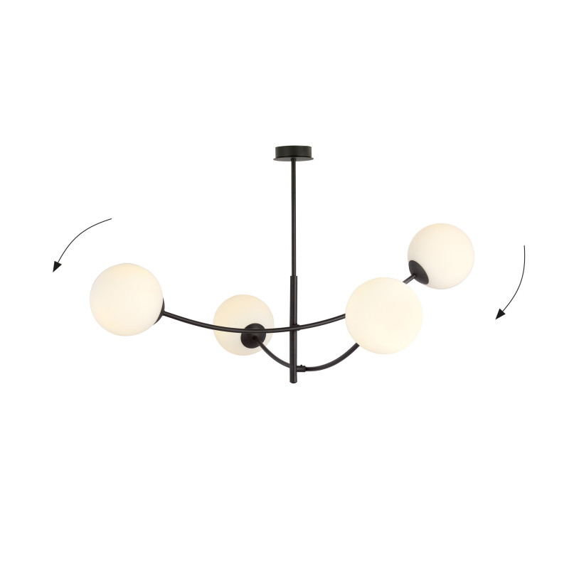 Plafonnier Design Hunter Métal 4 lampes Boules Blanches Style Chic 