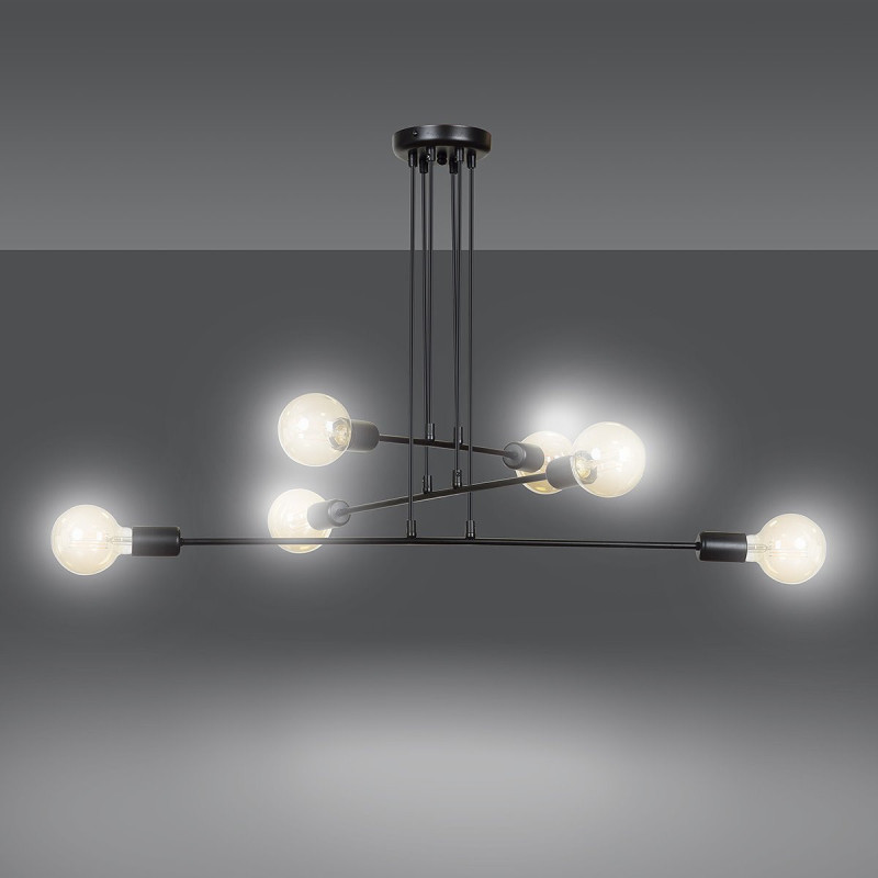 Suspension Design Multipo Métal  6 lampes Boules Noires Style Chic 