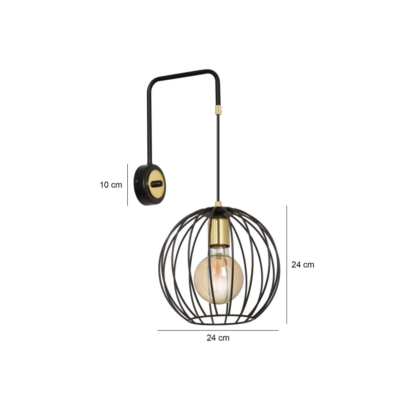 Applique Murale Design Albio Métal une Lampe Rond Cage Noire Style Moderne 