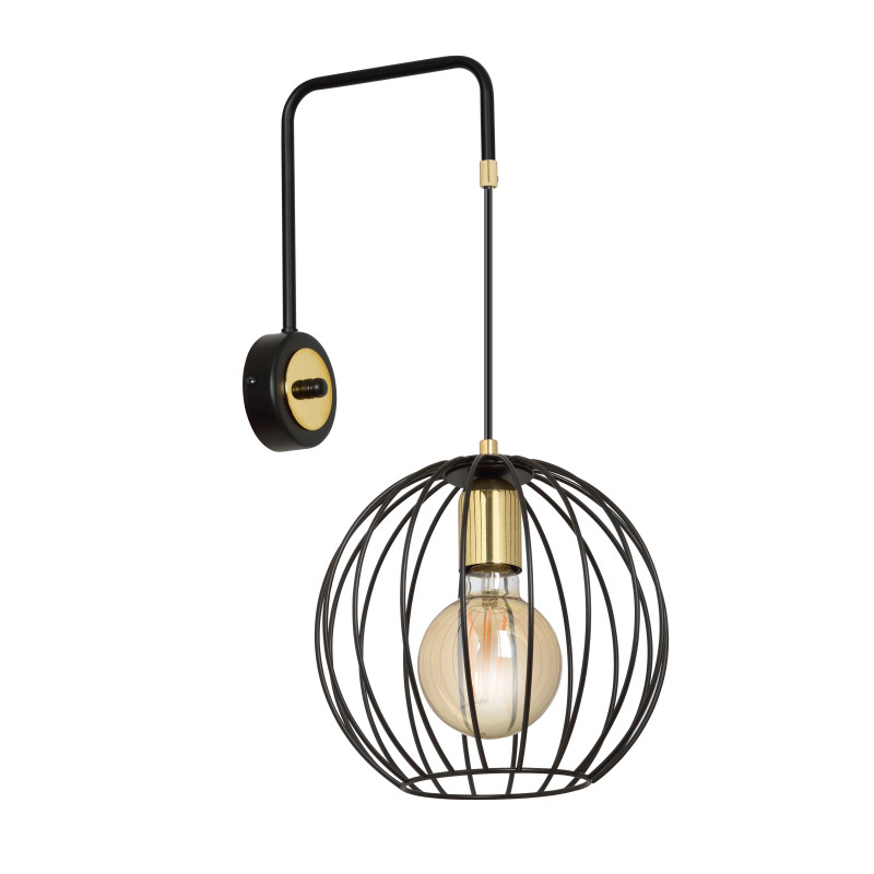 Applique Murale Design Albio Métal une Lampe Rond Cage Noire Style Moderne 