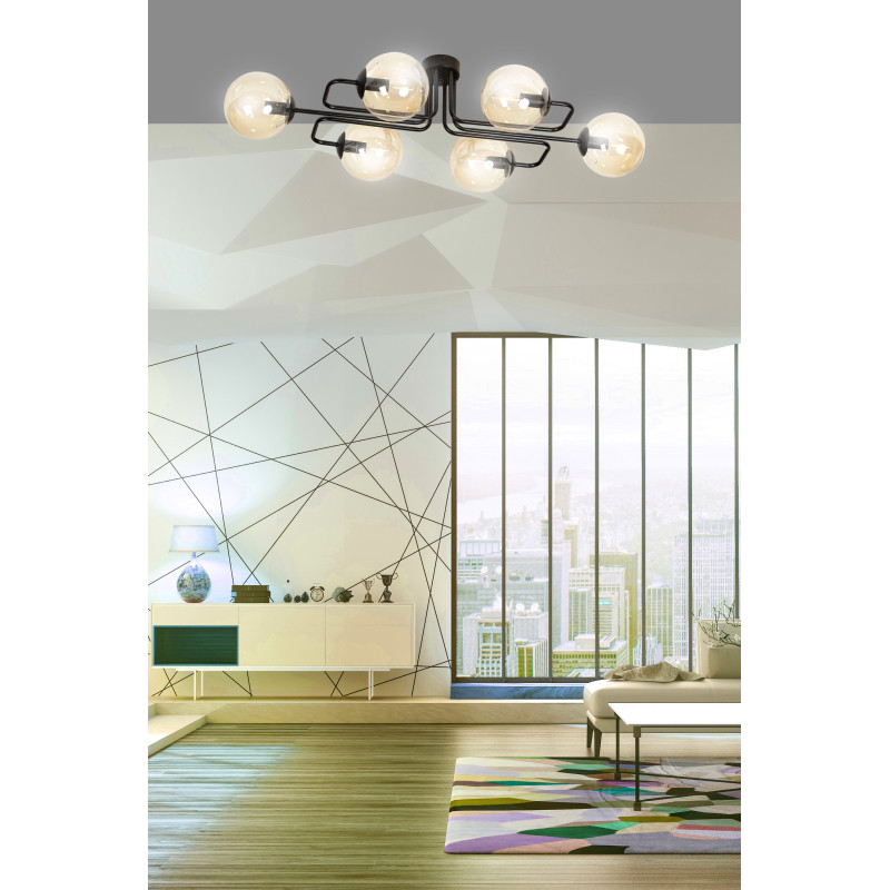 Plafonnier Design BRENDI 6 BL 6xE14 - noir / miel 