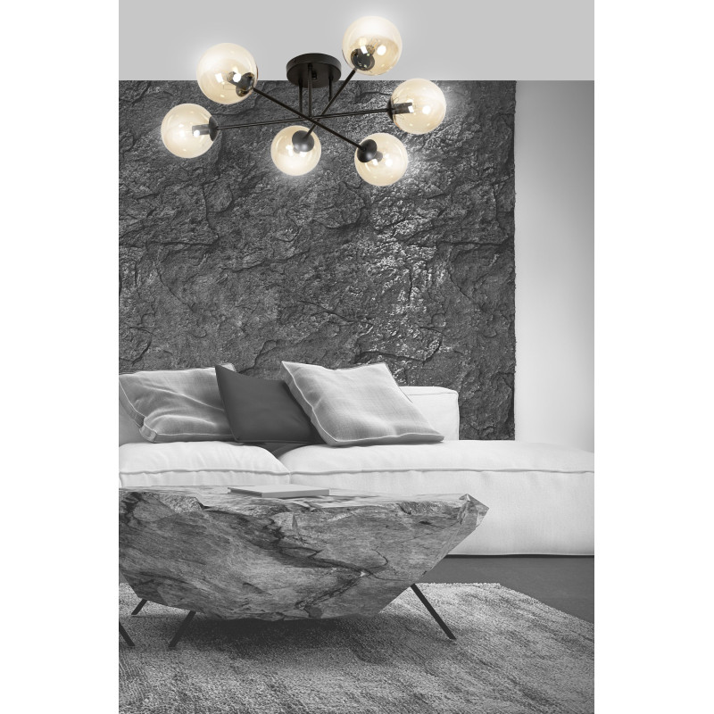 Plafonnier Design BRENDI 6B BL 6xE14 - noir / miel 