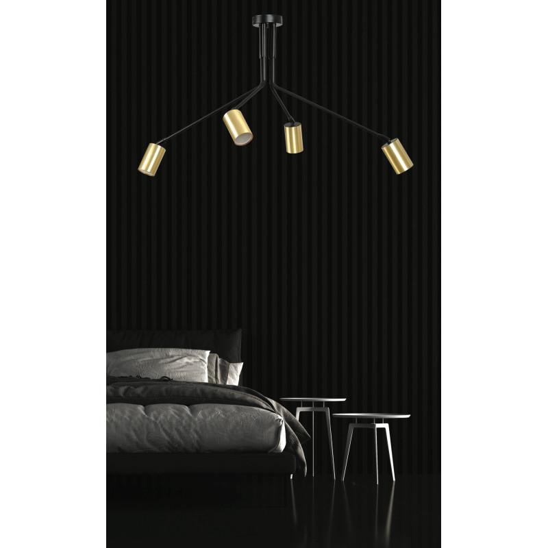 Plafonnier Design Verno Métal 4 lampes Tubes Noires Style Minimaliste 