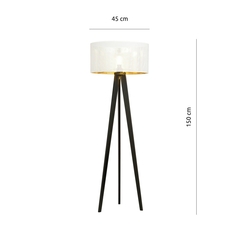 Lampe Sur Pied Design Aston Bois une Lampe Ronde Blanc Noire et Dorée Style Chic 