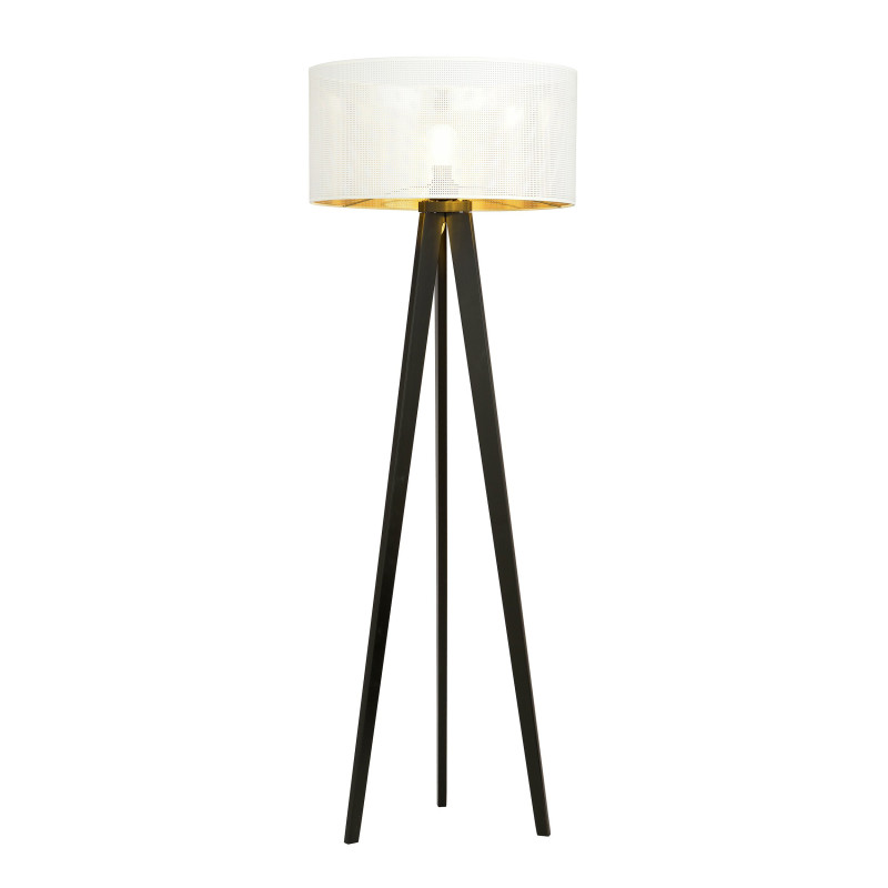 Lampe Sur Pied Design Aston Bois une Lampe Ronde Blanc Noire et Dorée Style Chic 