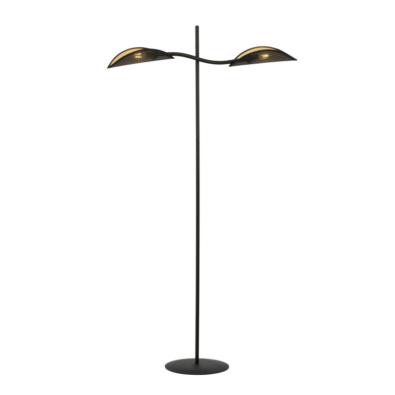 Lampe Sur Pied Design Lotus Métal 2 lampes Feuilles Noires et Dorées Style Ethnique 