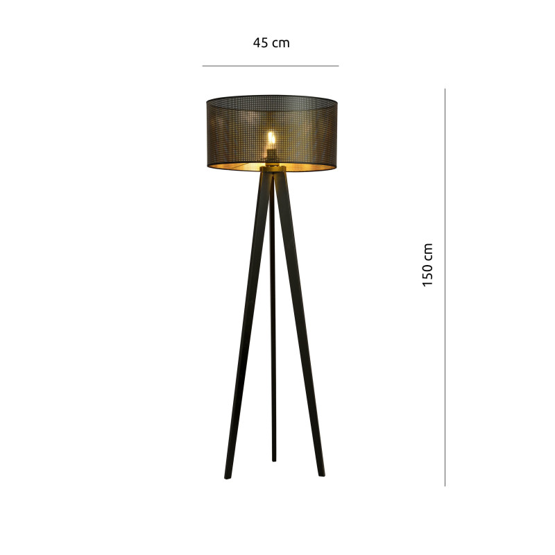 Lampe Sur Pied Design Aston Bois une Lampe Ronde Noire et Dorée Style Chic 