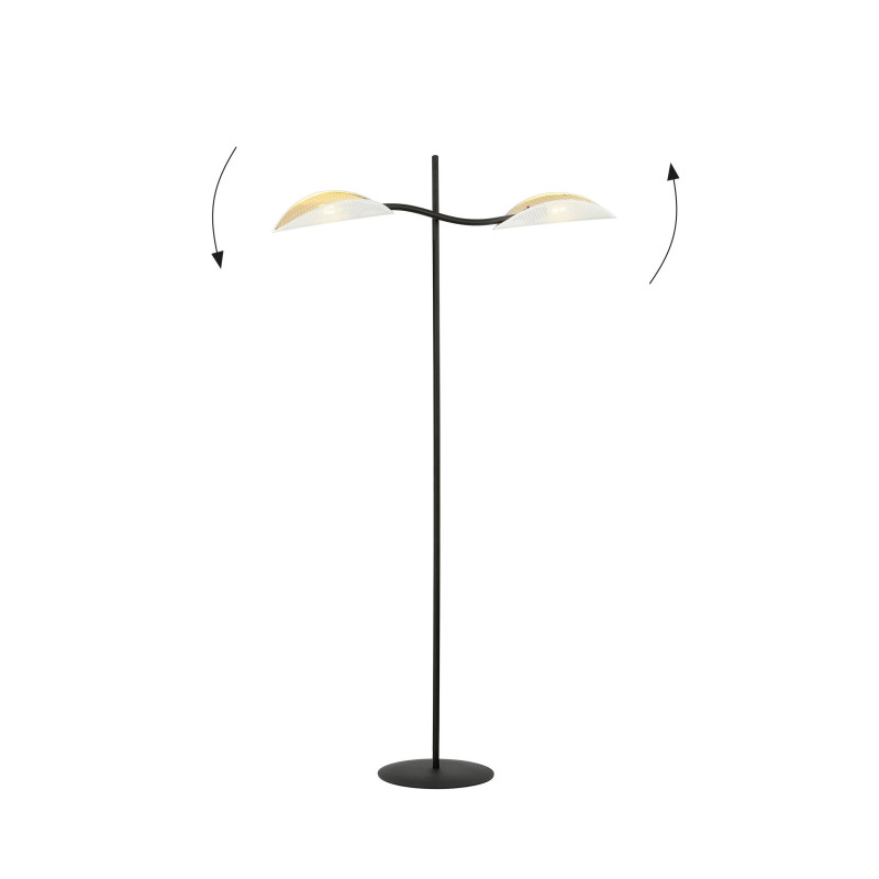 Lampe Sur Pied Design Lotus Métal 2 lampes Feuilles Blanches Style Ethnique 