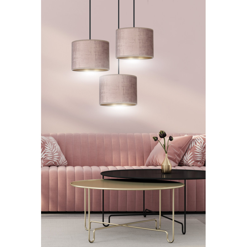 Suspension Design Hilde Métal 3 lampes Cylindres Roses Style Moderne 