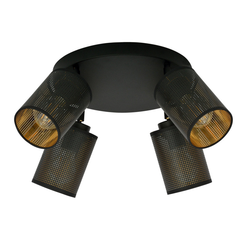 Plafonnier Design Bronx Métal 4 lampes Tubes Noires et Dorées Style Moderne 