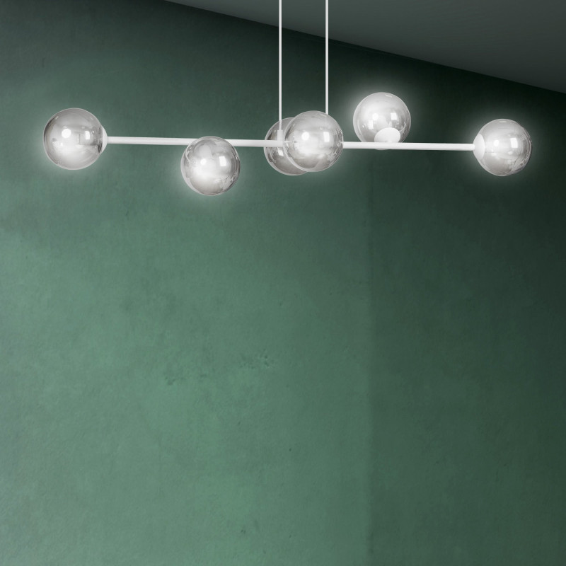 Suspension Design  Rossi Métal 6 lampes Boules Argentées Style Chic 