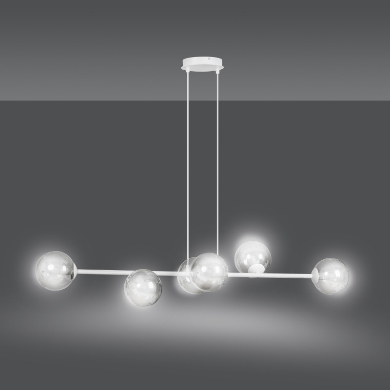 Suspension Design  Rossi Métal 6 lampes Boules Argentées Style Chic 