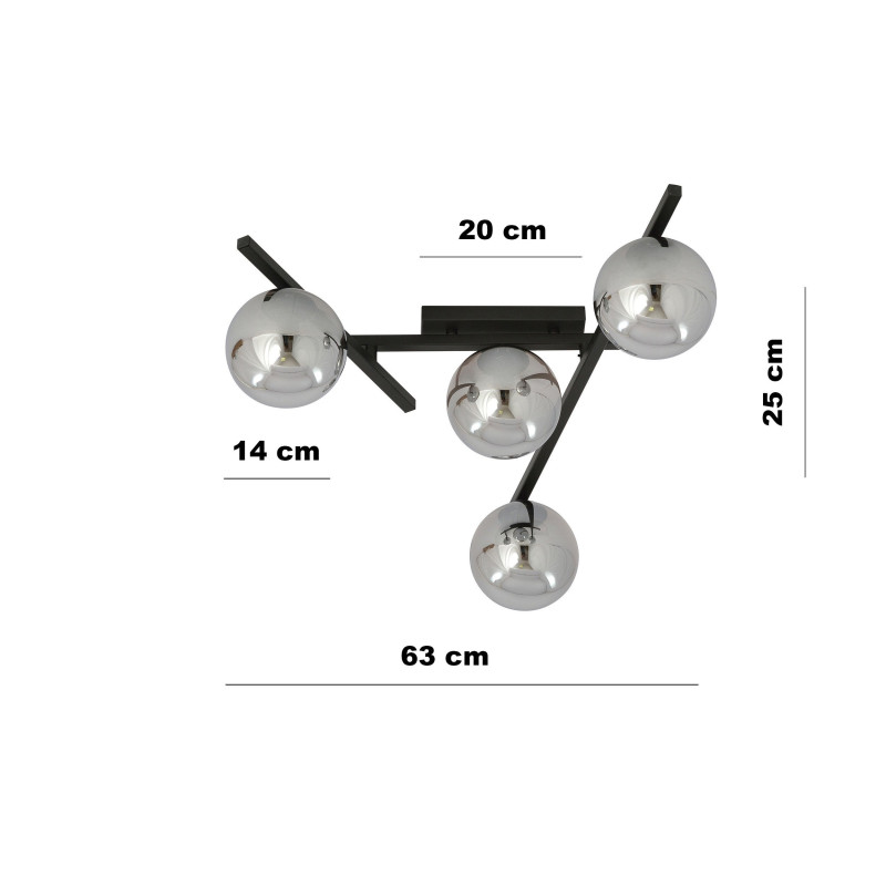 Plafonnier Design Smart Métal 4 lampes Boules Argentées Style Minimaliste 