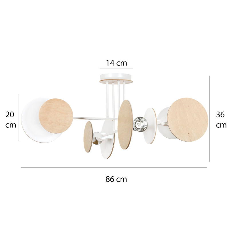 Plafonnier Design Zita Métal et Bois 4 lampes Cercles Blanches Style Minimaliste 